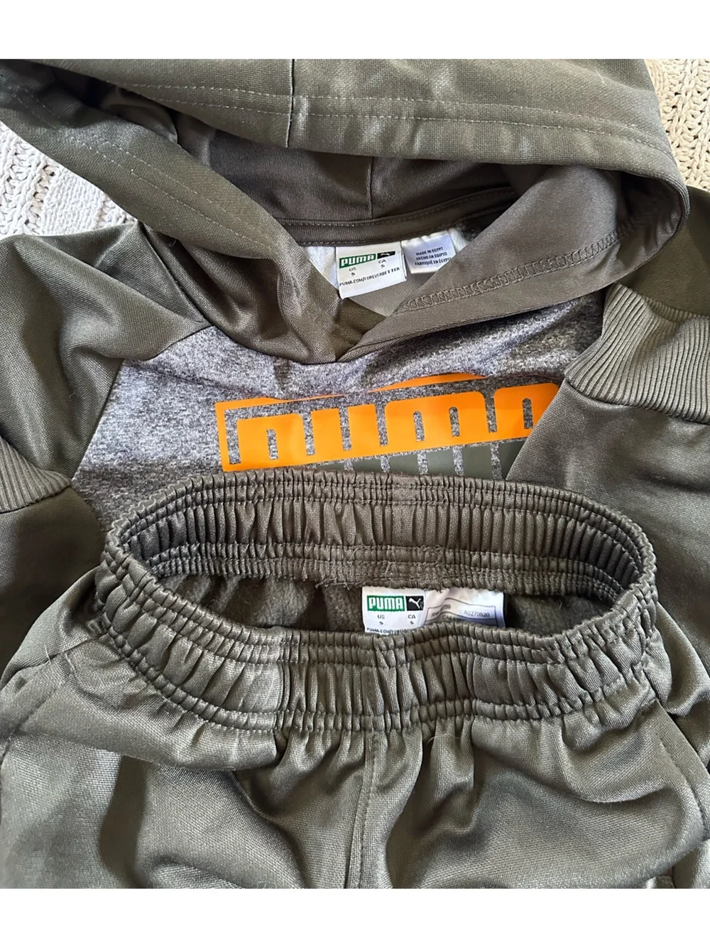 Puma Olive and Gray Two-Piece Set with Orange Logo - Picture 3 of 3
